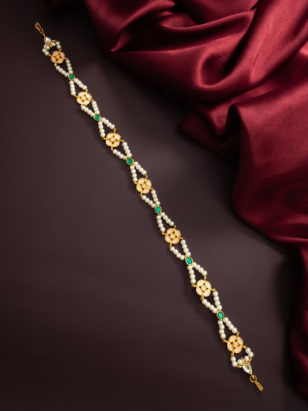 

aadita Gold-Plated Pearls Studded Maang Tikka Head Jewellery