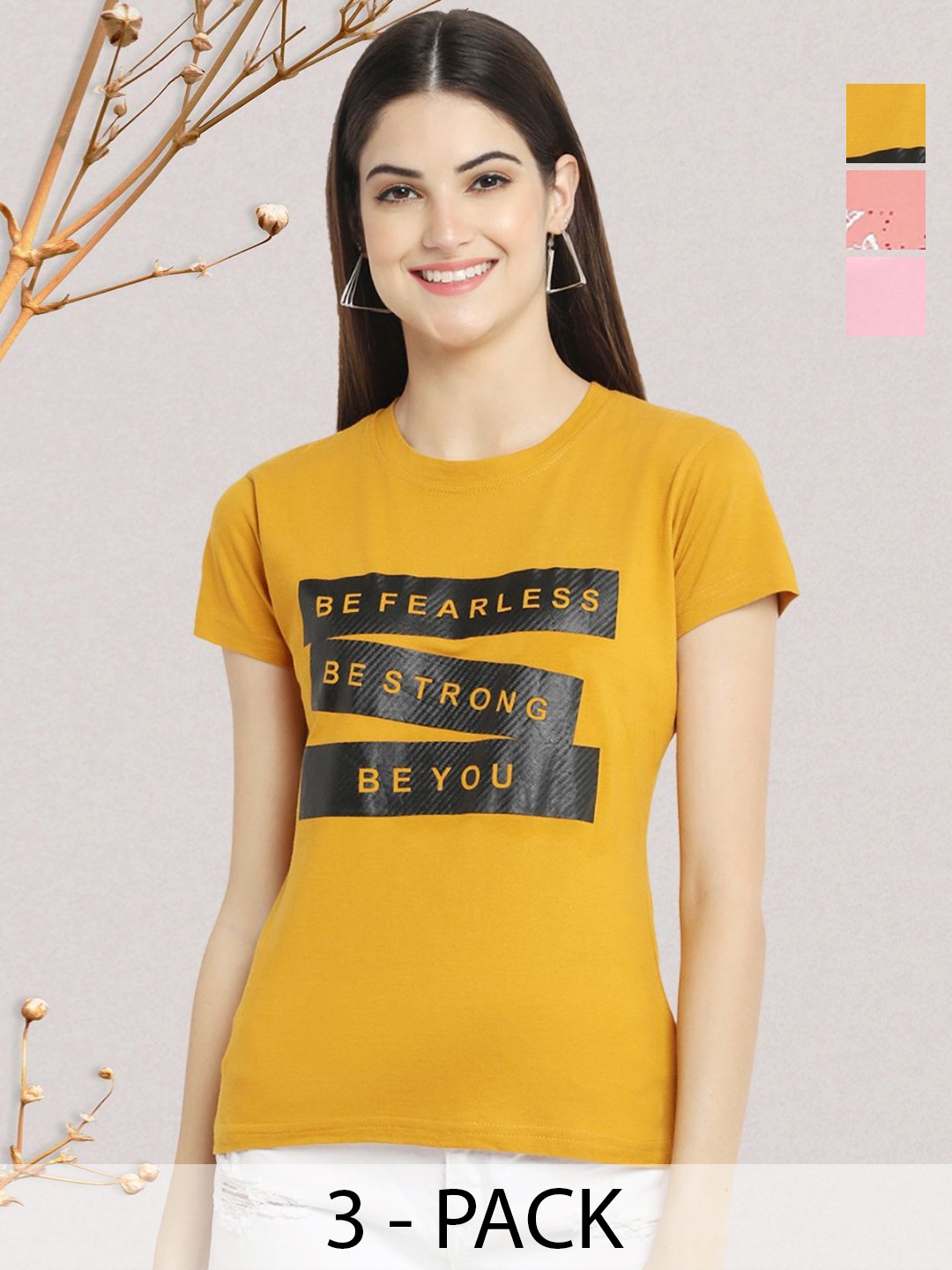 

GLOBAL NOMAD Women Typography 3 Printed Applique T-shirt, Multi