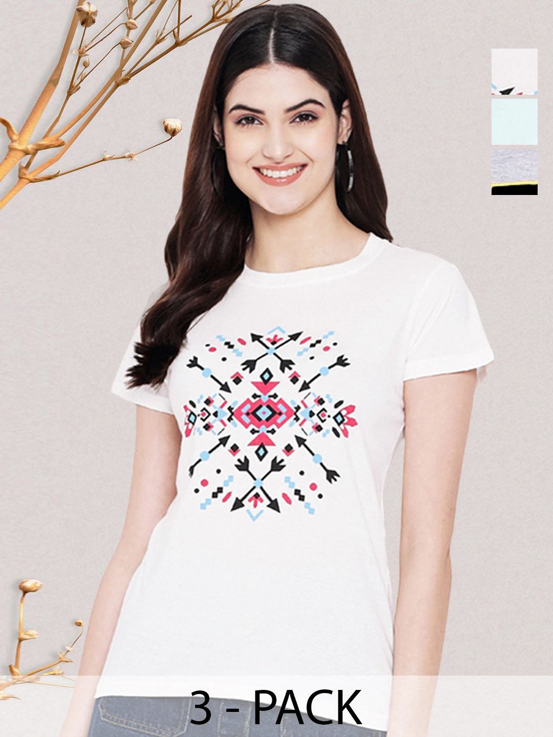 

GLOBAL NOMAD Women Typography 3 Printed Applique T-shirt, Multi