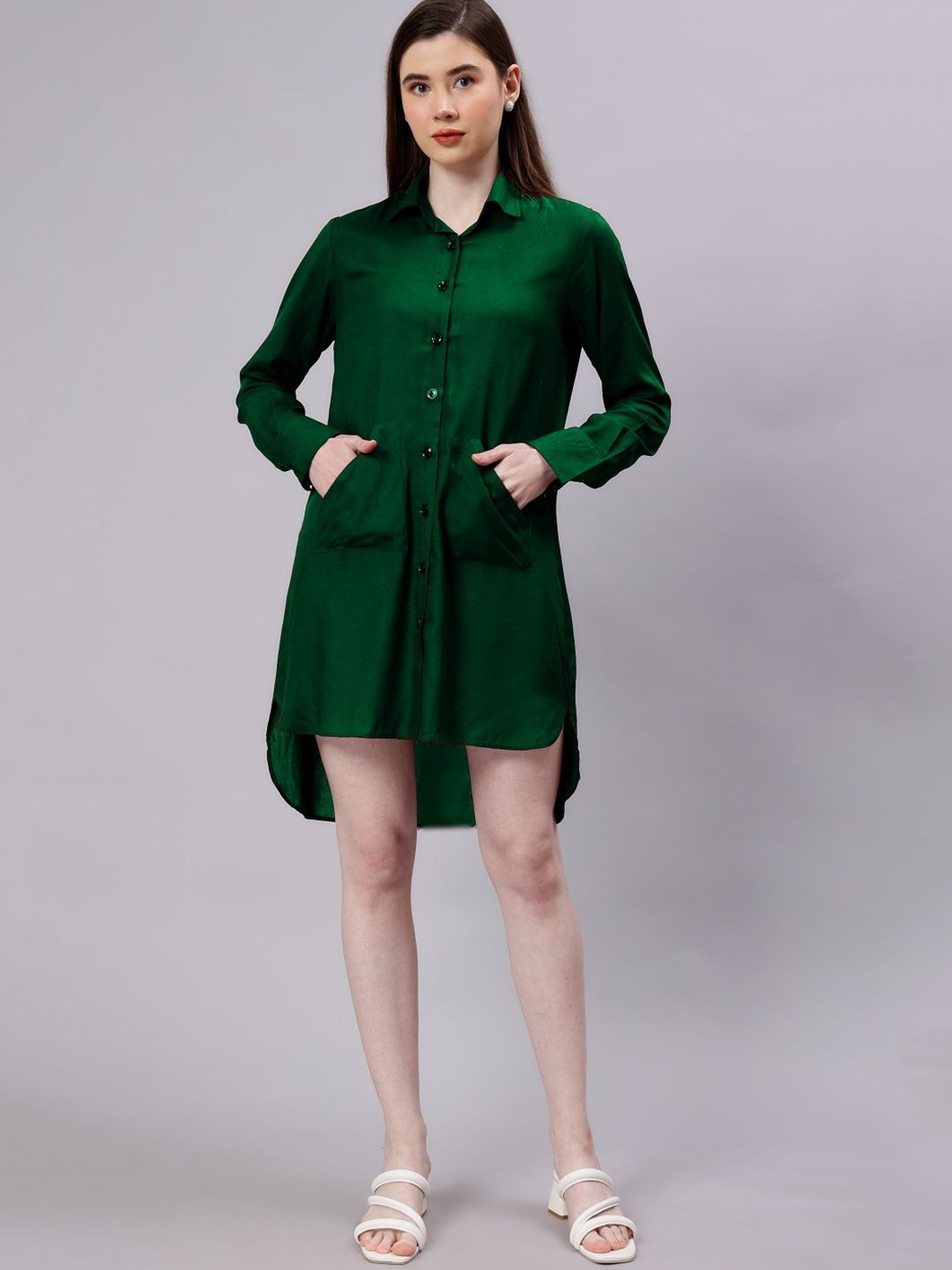 

ENTELLUS Women Comfort Slim Fit Opaque Casual Shirt, Green