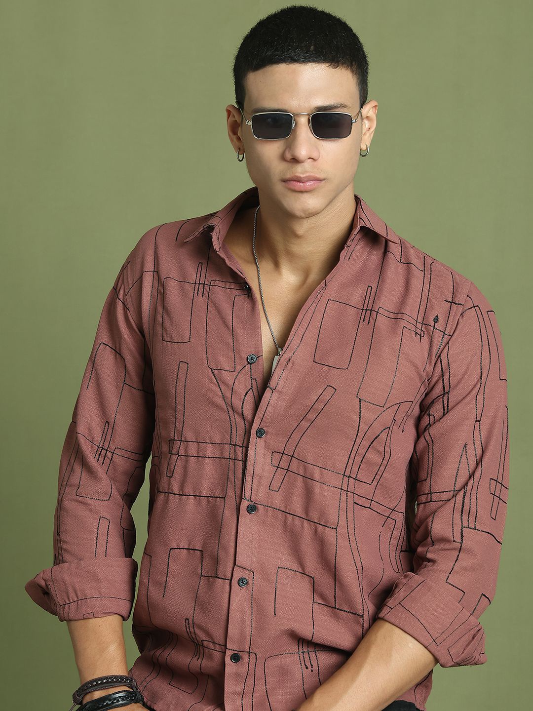 

Indian Needle Men Classic Opaque Casual Shirt, Rust