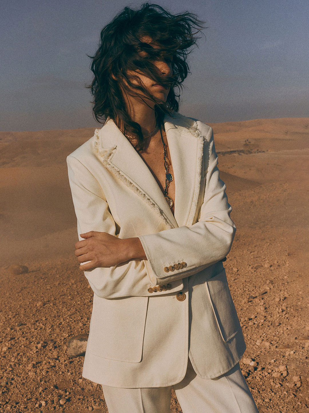 

H&M Frayed-Edge Blazer, White