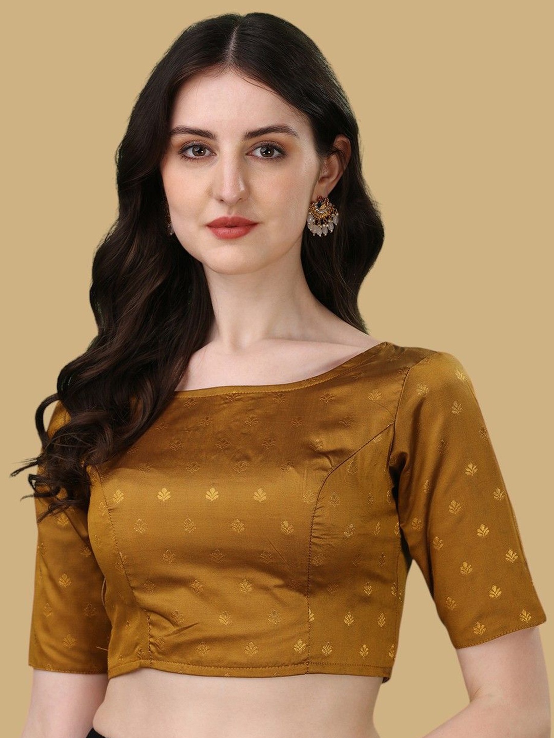 

Oomph! Woven Design Jacquard Traditional Saree Blouse, Brown