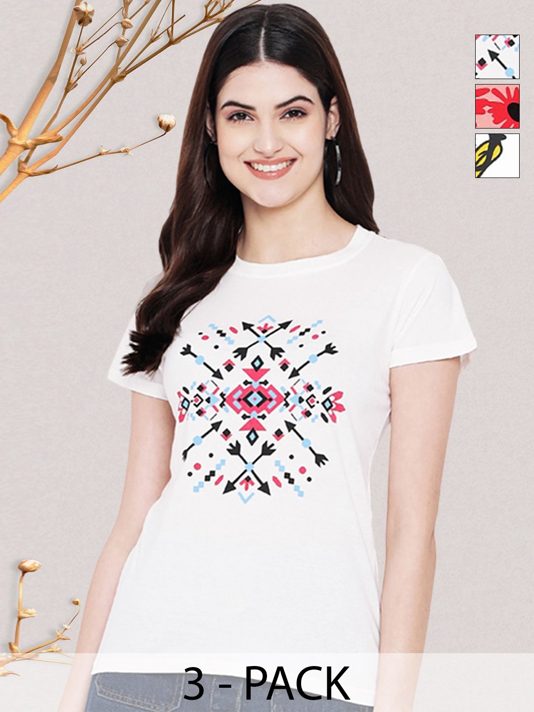 

GLOBAL NOMAD Women Typography 3 Printed Applique T-shirt, Multi