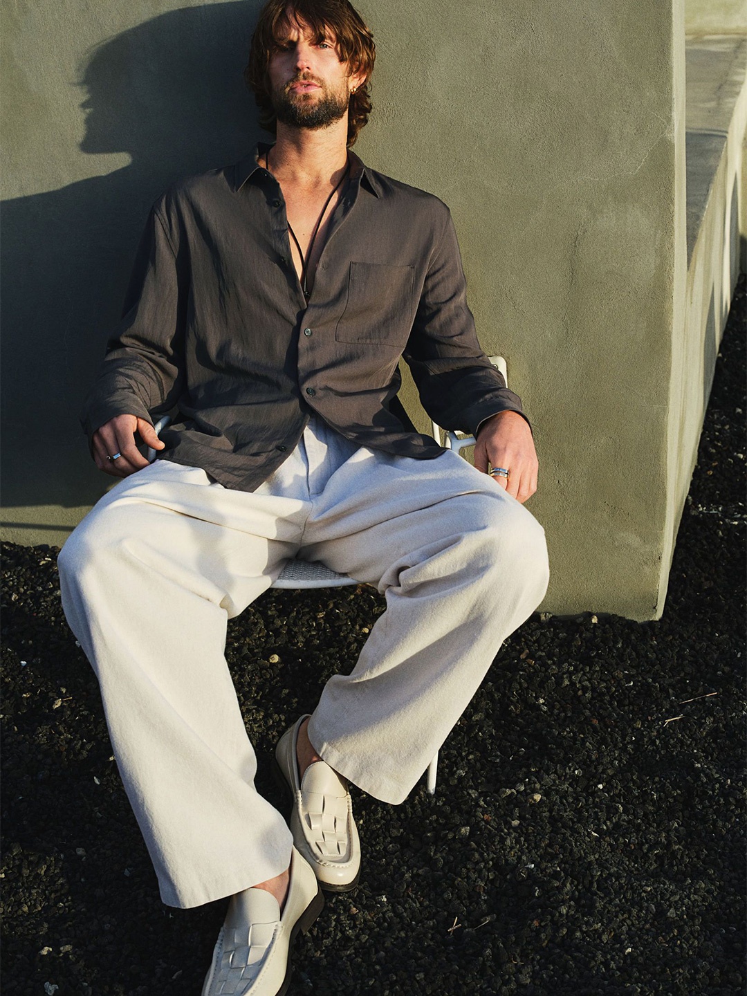 

H&M Loose Fit Satin Shirt, Grey