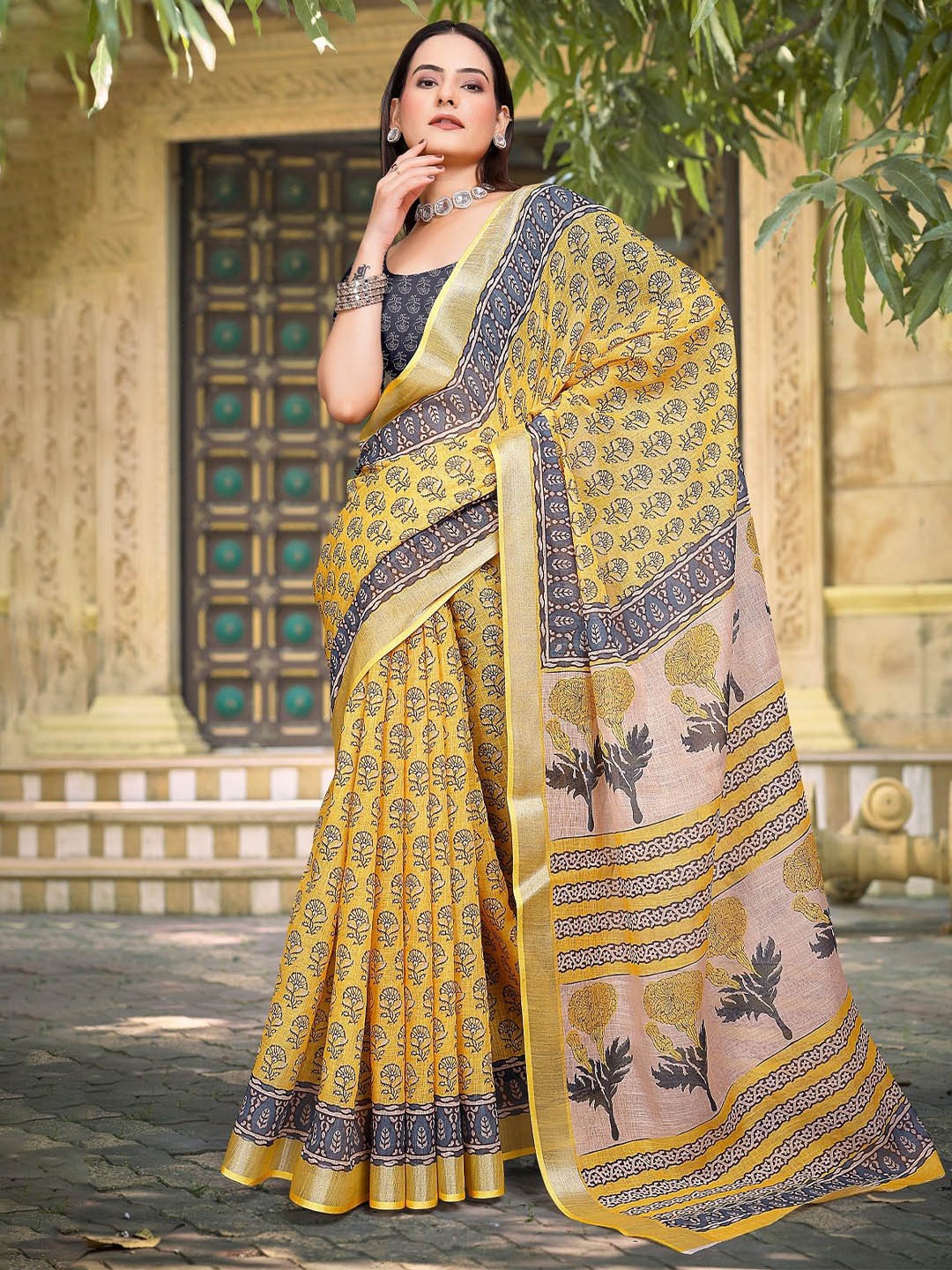 

Iris Ethnic Motifs Zari Pure Cotton Saree, Mustard