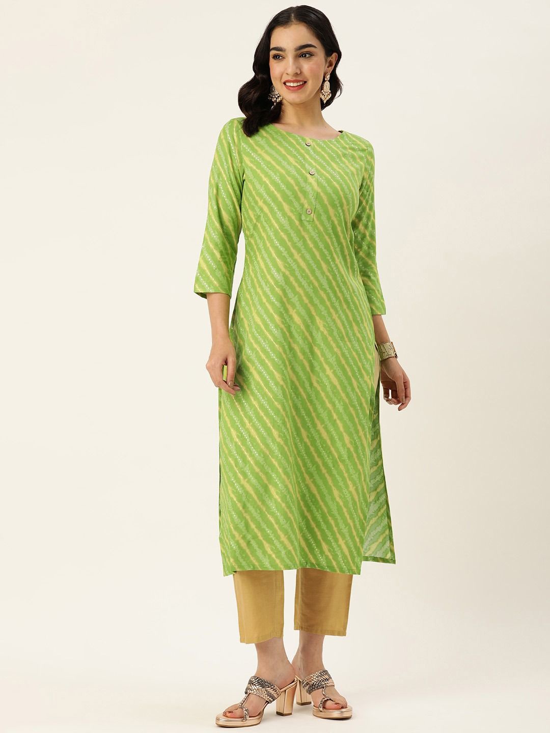 

DIVASTRI Leheriya Printed Straight Kurta, Green