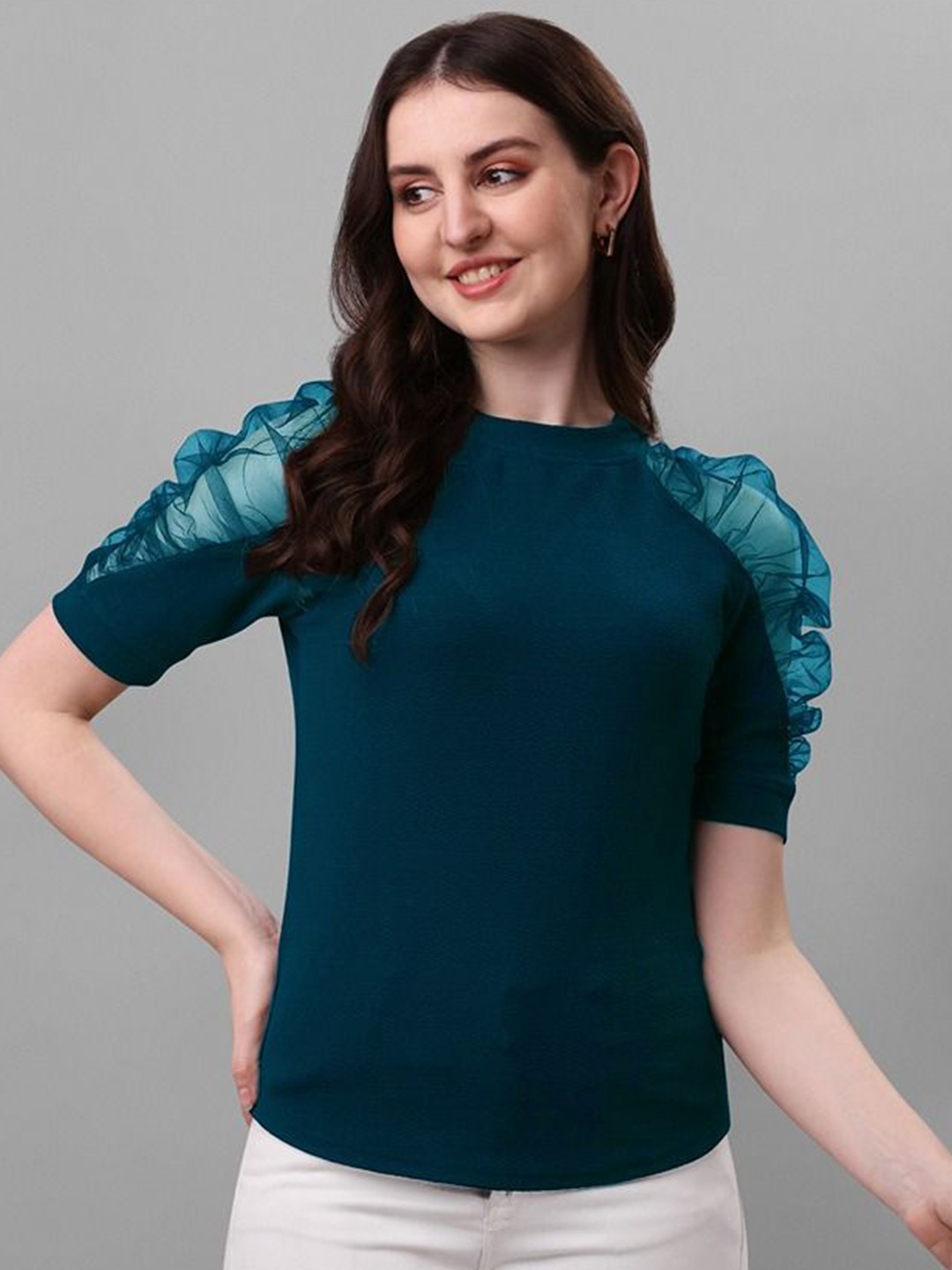 

De La Moda Puff Sleeve Top, Blue