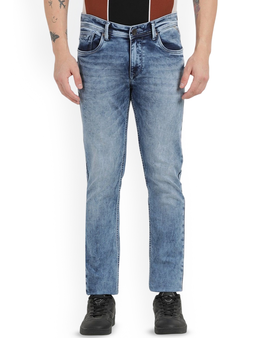 

Clarke Gable Men Cotton Skinny Fit Mildly Distressed Light Fade Stretchable Jeans, Blue