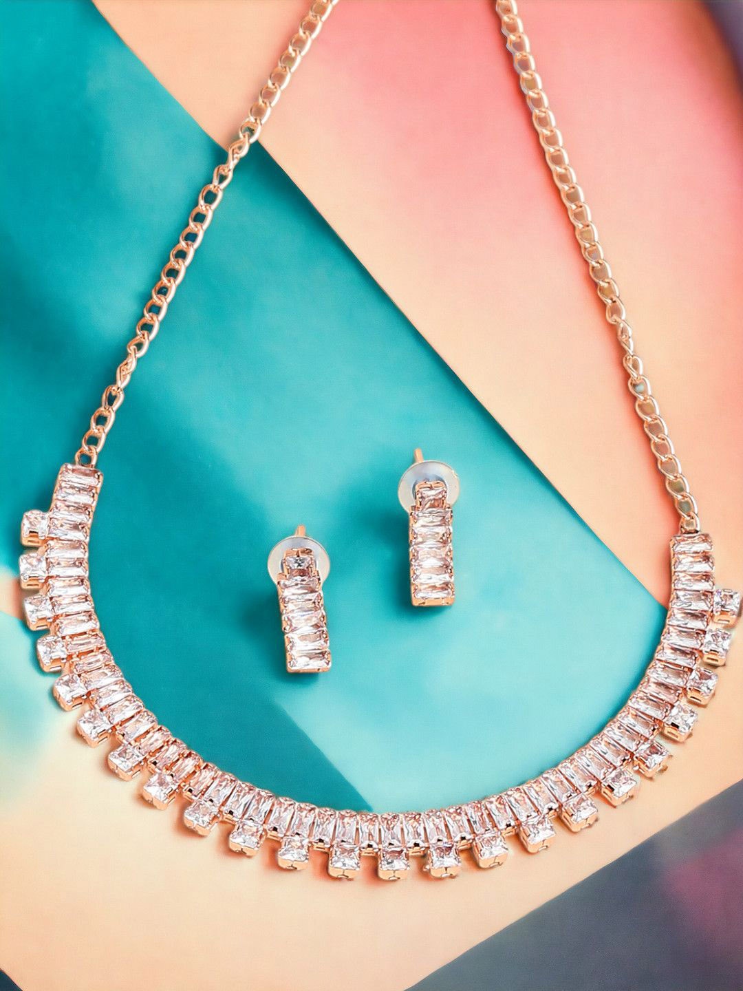 

DressBerry American Diamond & CZ Studded Jewellery Set, Rose gold