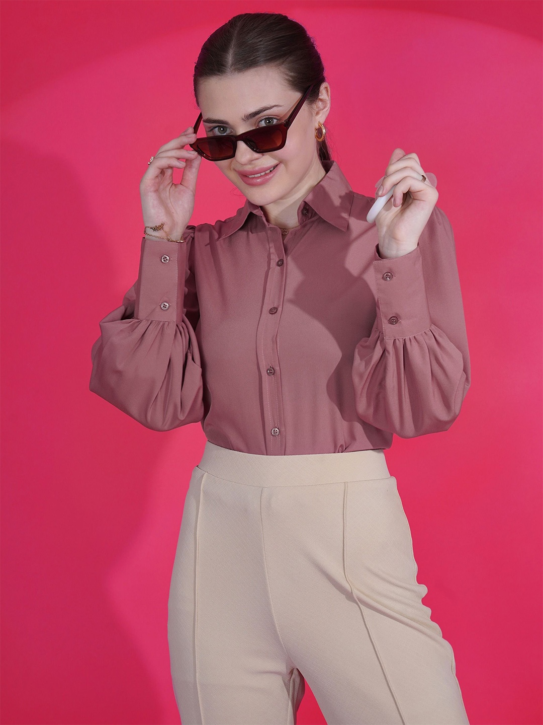 

De La Moda Women Relaxed Opaque Casual Shirt, Pink