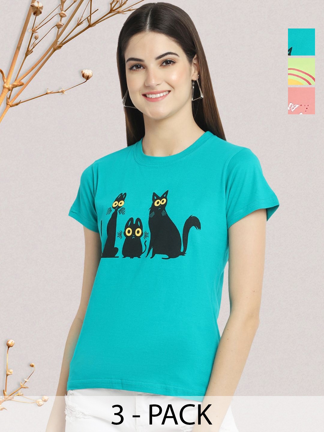 

GLOBAL NOMAD Women Typography 3 Printed Applique T-shirt, Multi