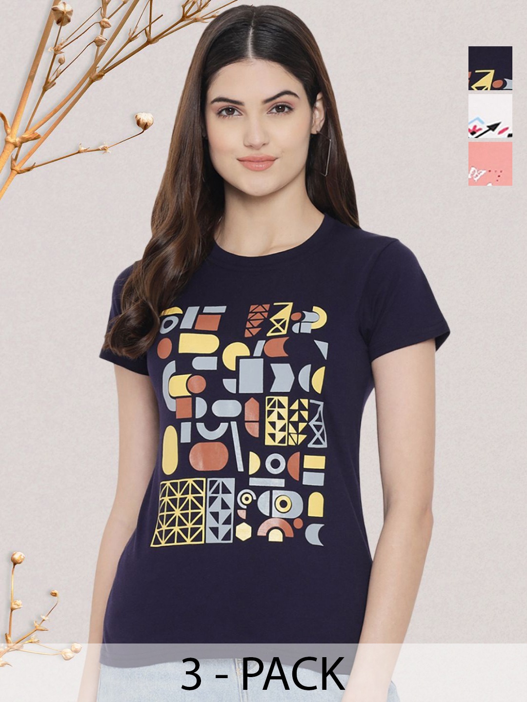

GLOBAL NOMAD Women Typography 3 Printed Applique T-shirt, Multi