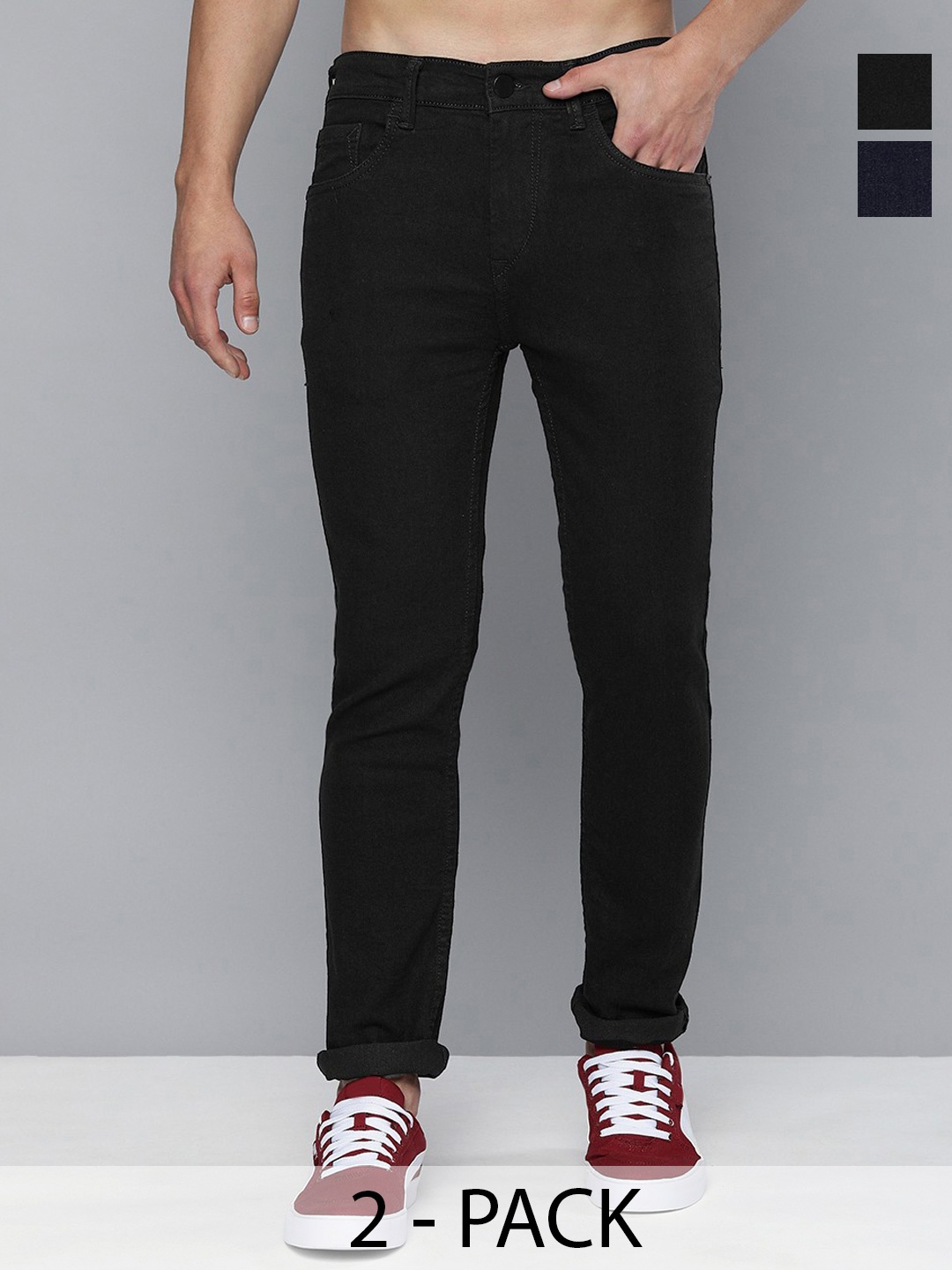 

INDIROCKS Men Jean Stretchable Jeans, Black