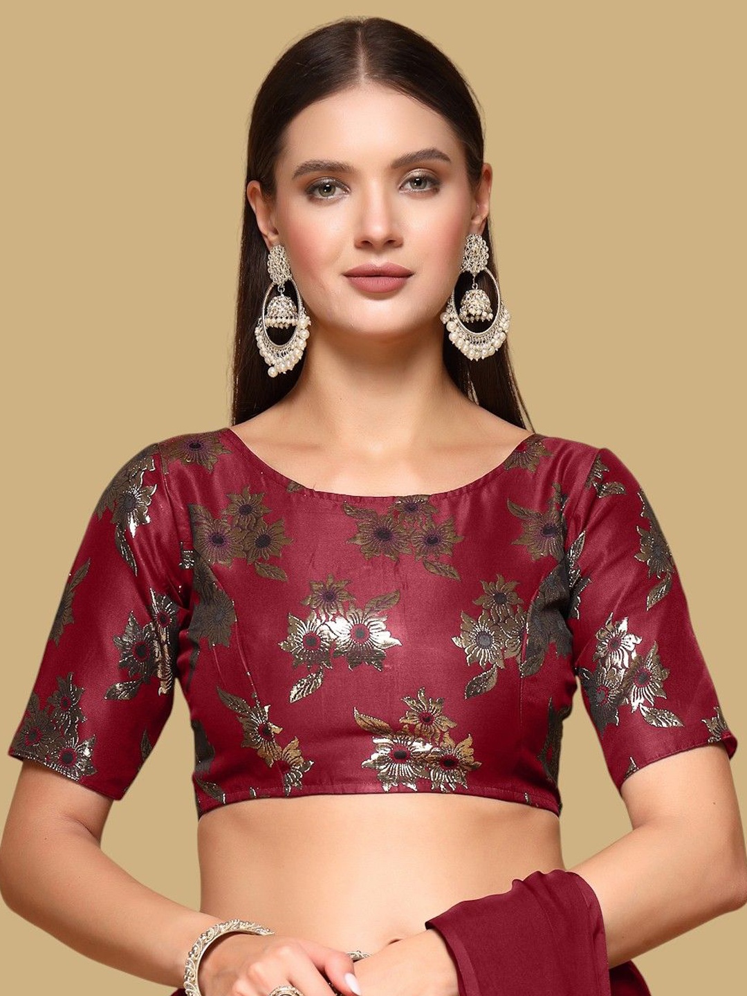 

Oomph! Woven Design Jacquard Traditional Saree Blouse, Red