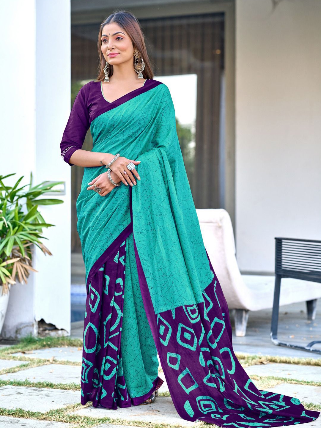 

Anouk Pure Cotton Half and Half Saree, Blue