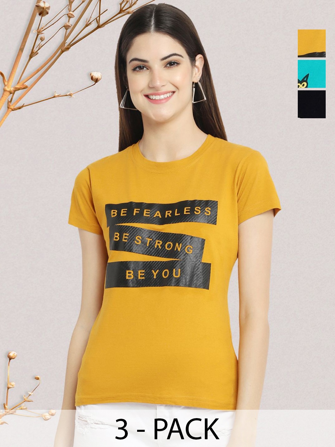 

GLOBAL NOMAD Women Typography 3 Printed Applique T-shirt, Multi