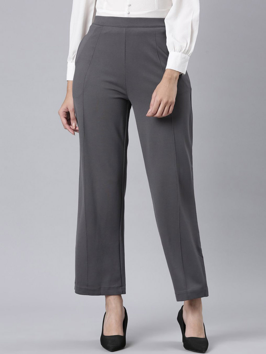 

Go Colors Women Relaxed High-Rise Trousers, Grey