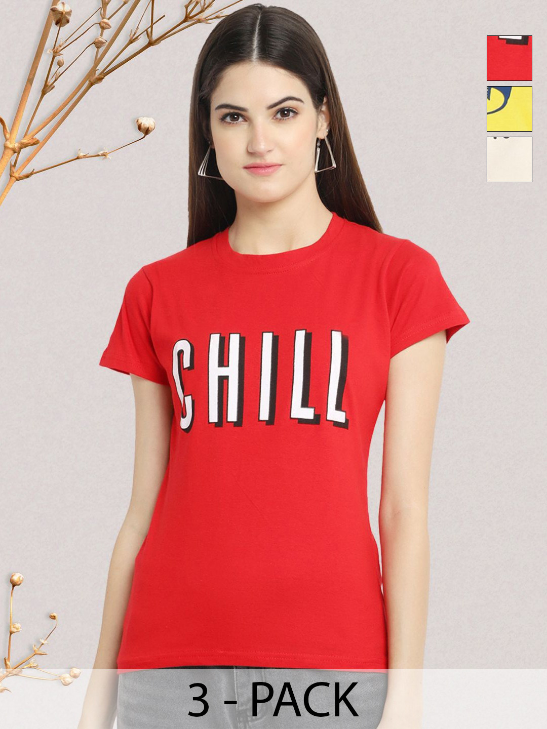 

GLOBAL NOMAD Women Typography 3 Printed Applique T-shirt, Multi