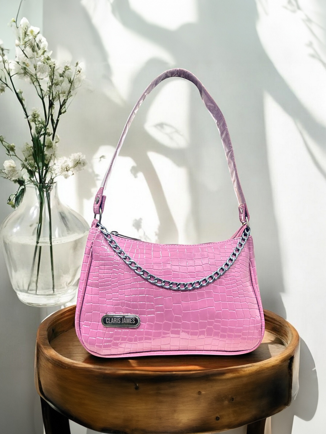 

CLARIS JAMES PU Oversized Structured Sling Bag, Pink
