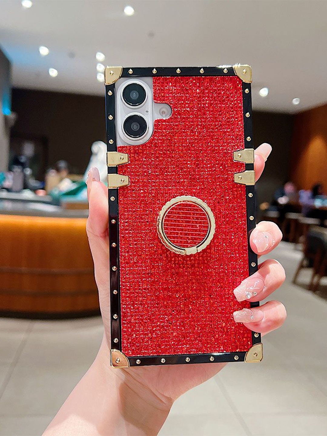 

Luxury Kase Solid Printed iPhone 16 Plus Back Case Mobile Accessories, Red