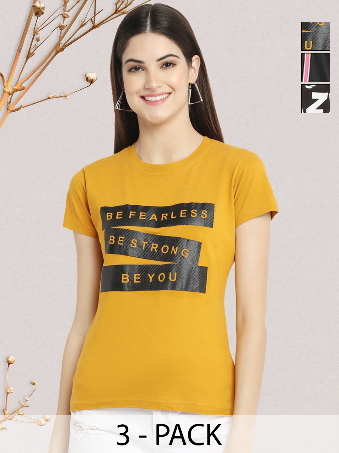 

GLOBAL NOMAD Women Typography 3 Printed Applique T-shirt, Multi