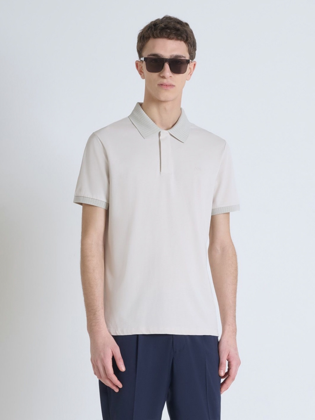 

Antony Morato Men Polo Collar Indigo Pure Cotton Pockets T-shirt, Beige