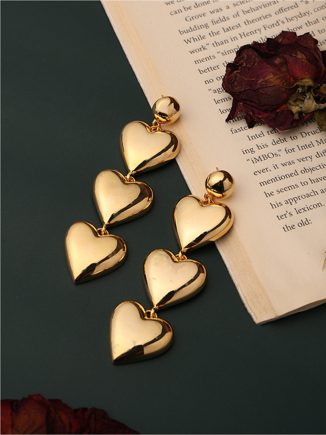 

PATOLA BY VJ Stainless Steel Gold-Plated Heart Shaped Drop Earrings