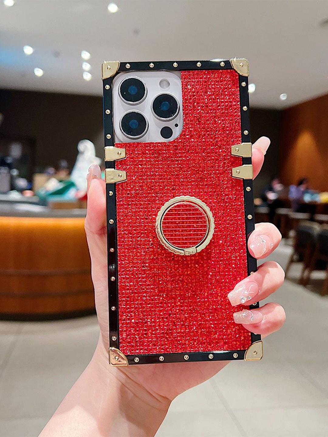 

Luxury Kase Quirky Printed iPhone 16 Pro Back Case Mobile Accessories, Red