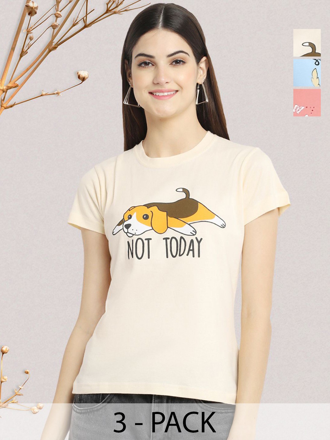 

GLOBAL NOMAD Women Typography 3 Printed Applique T-shirt, Multi