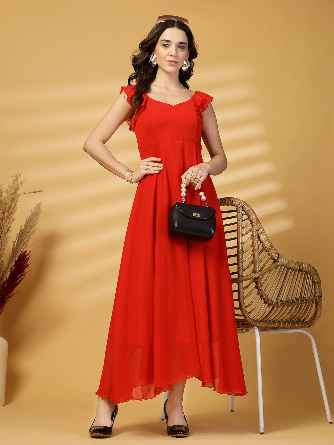 

T TRYON ULTIMATE Georgette Fit & Flare Maxi Dress, Red