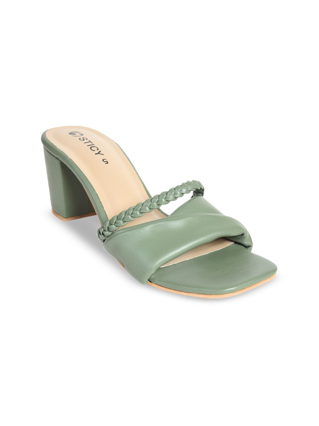 

STICY Women Open Toe Block Pumps, Green