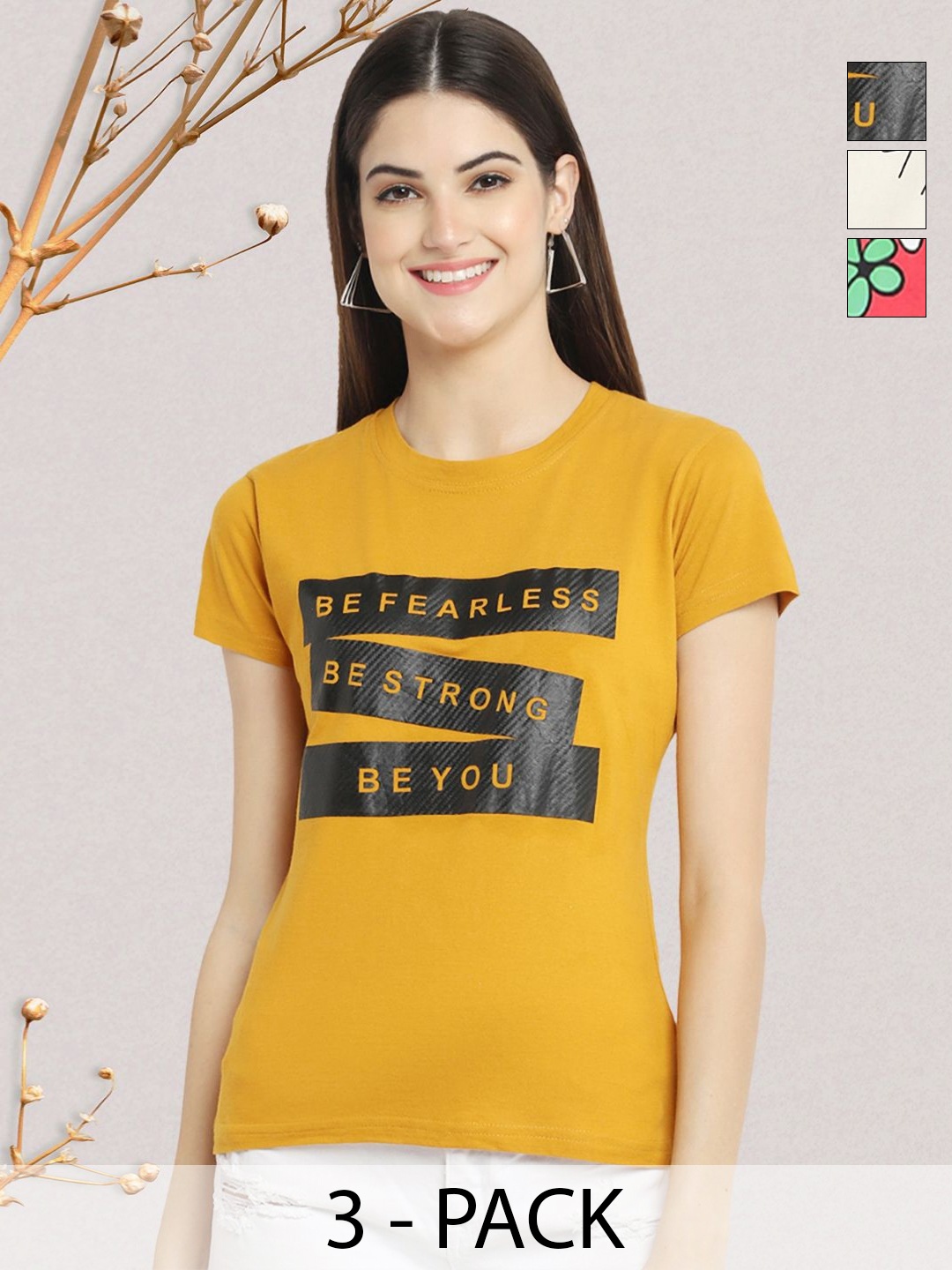 

GLOBAL NOMAD Women Typography 3 Printed Applique T-shirt, Multi