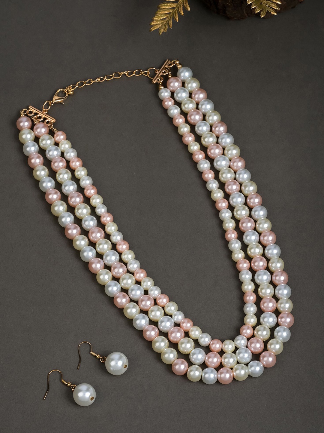 

Designbox Timeless 3 Layered Pearls beaded Jewellery Set, Pink
