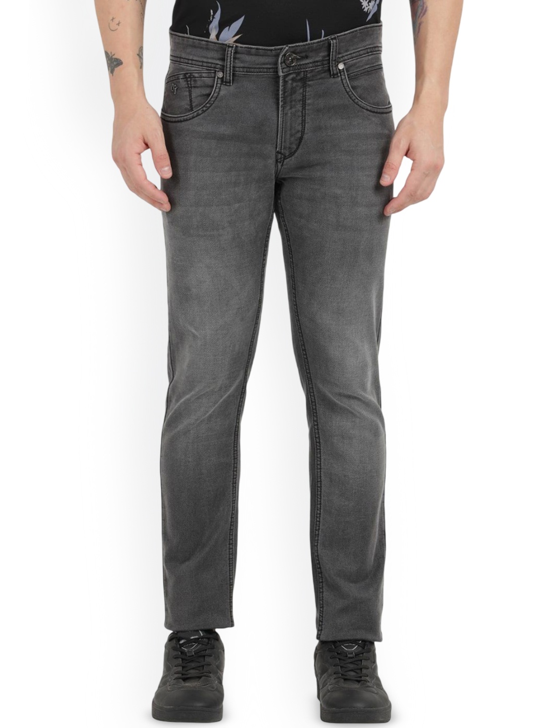 

Clarke Gable Men Skinny Fit Mildly Distressed Light Fade Stretchable Jeans, Black