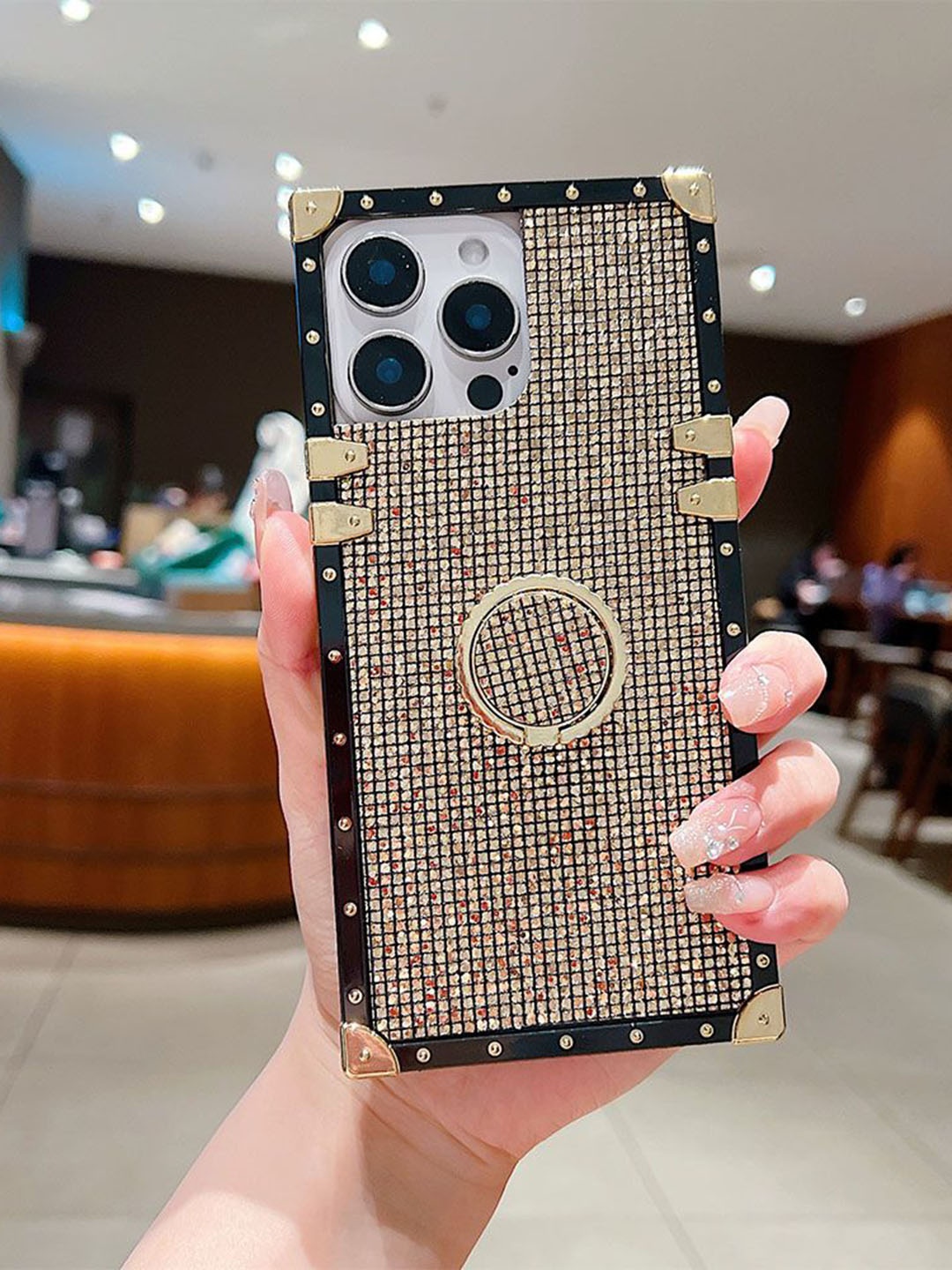 

Luxury Kase Geometric Printed iPhone 16 Pro Max Back Case Mobile Accessories, Gold
