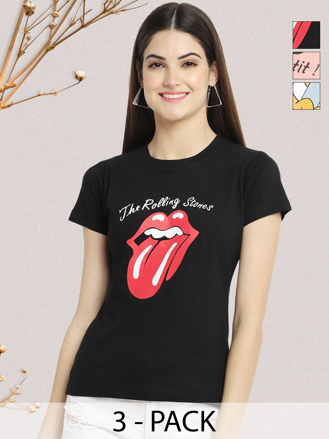 

GLOBAL NOMAD Women Typography 3 Printed Applique T-shirt, Multi