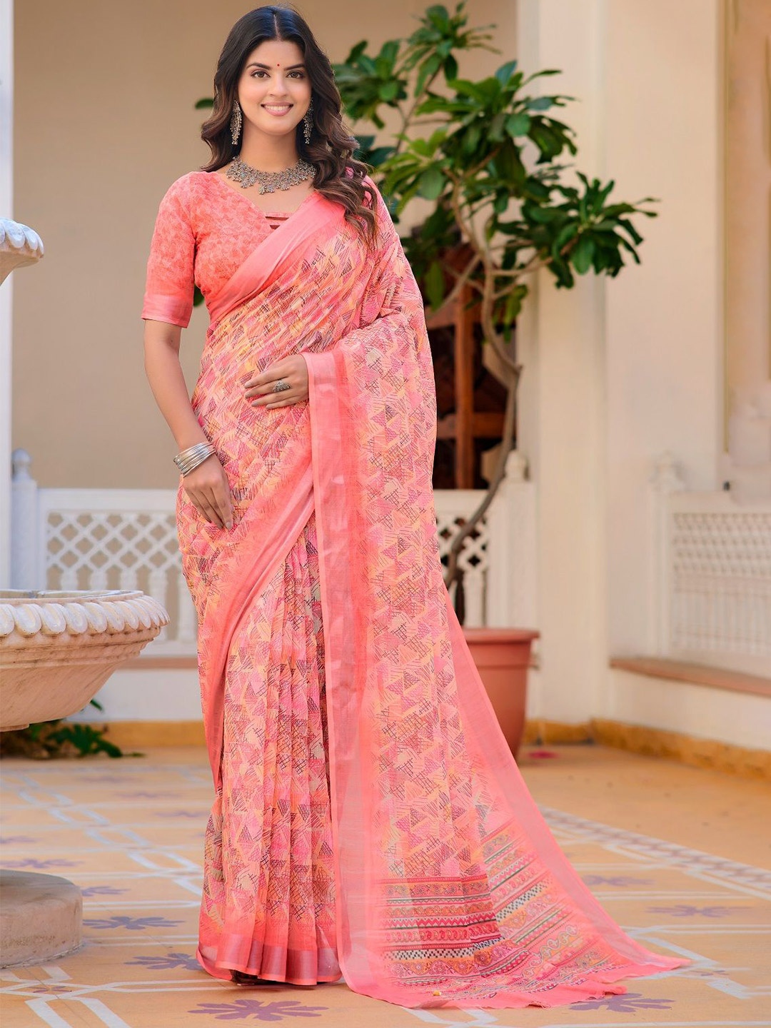 

Iris Floral Pure Cotton Saree, Peach