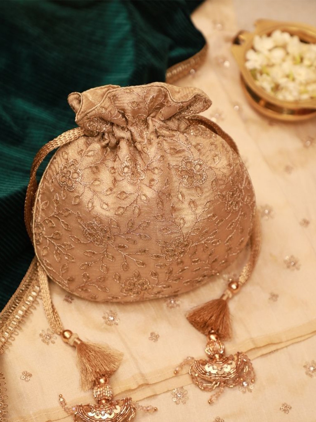 

AMYRA Embellished Oversized Bucket Tote Bag, Gold