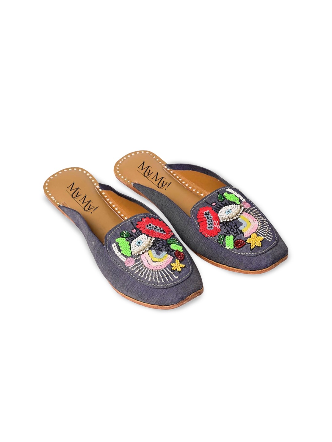 

MyMy footwear Women Embellished T-Strap Flats, Blue