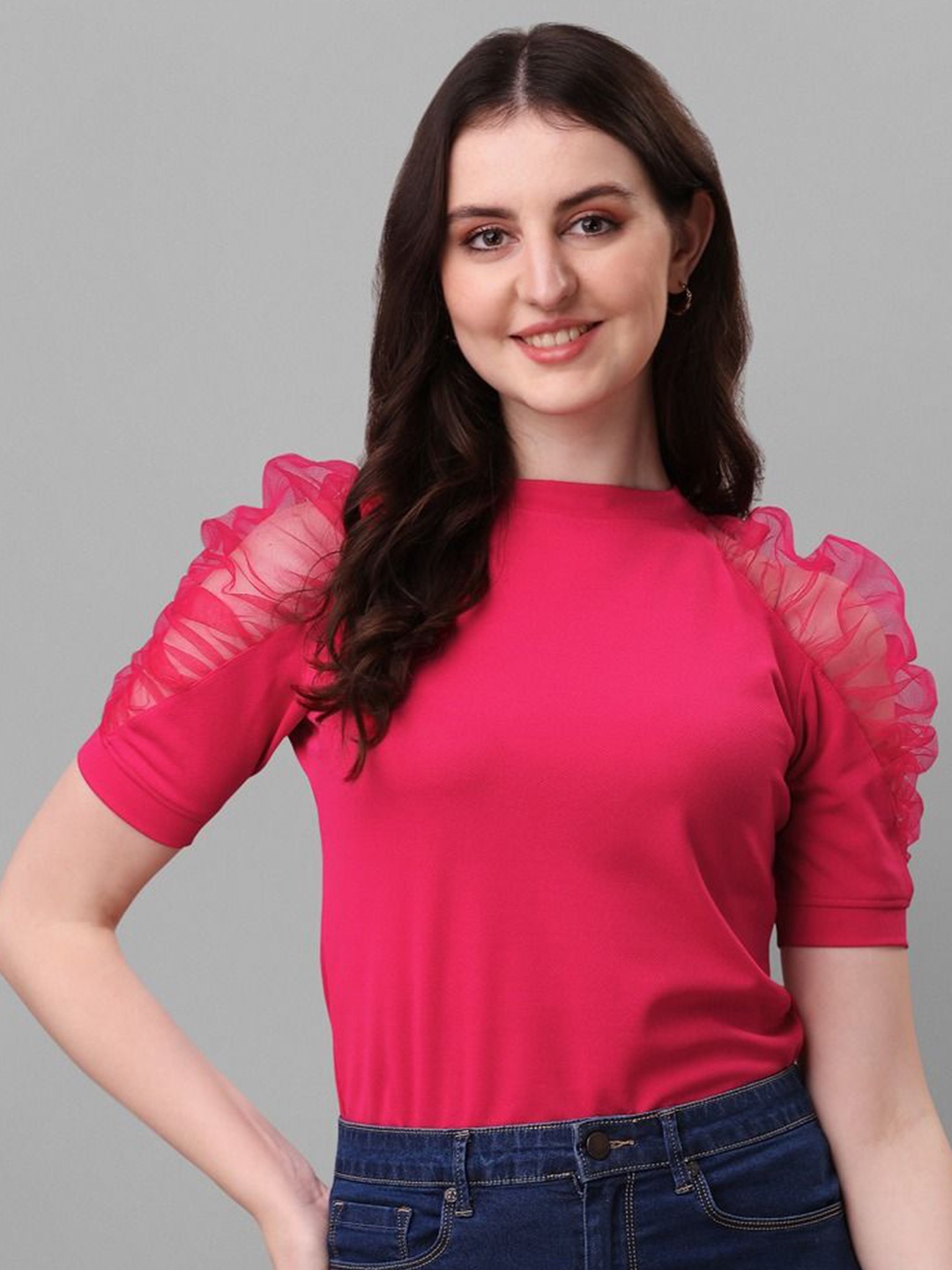 

De La Moda Puff Sleeve Top, Pink