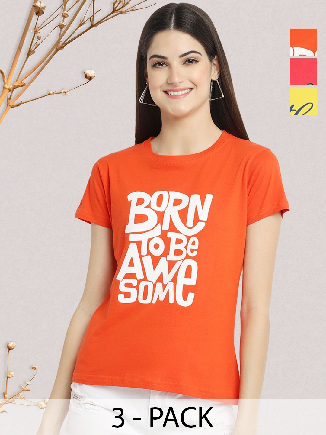 

GLOBAL NOMAD Women Typography 3 Printed Applique T-shirt, Multi