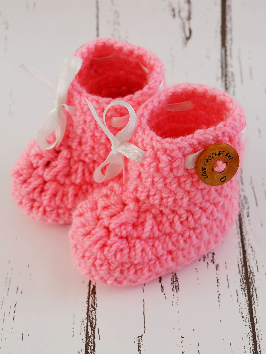 

Love Crochet Art Girls Wool Blend Crochet Booties, Pink