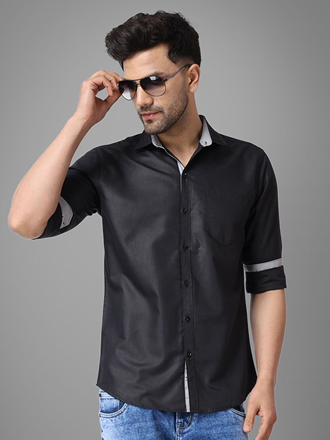

Metronaut Men Semi Sheer Formal Shirt, Black