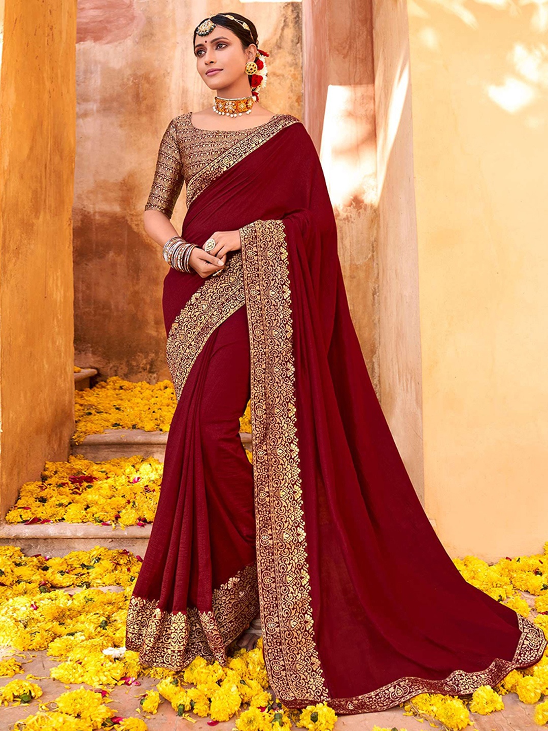 

MAHALASA Ethnic Motifs Designer Saree, Maroon