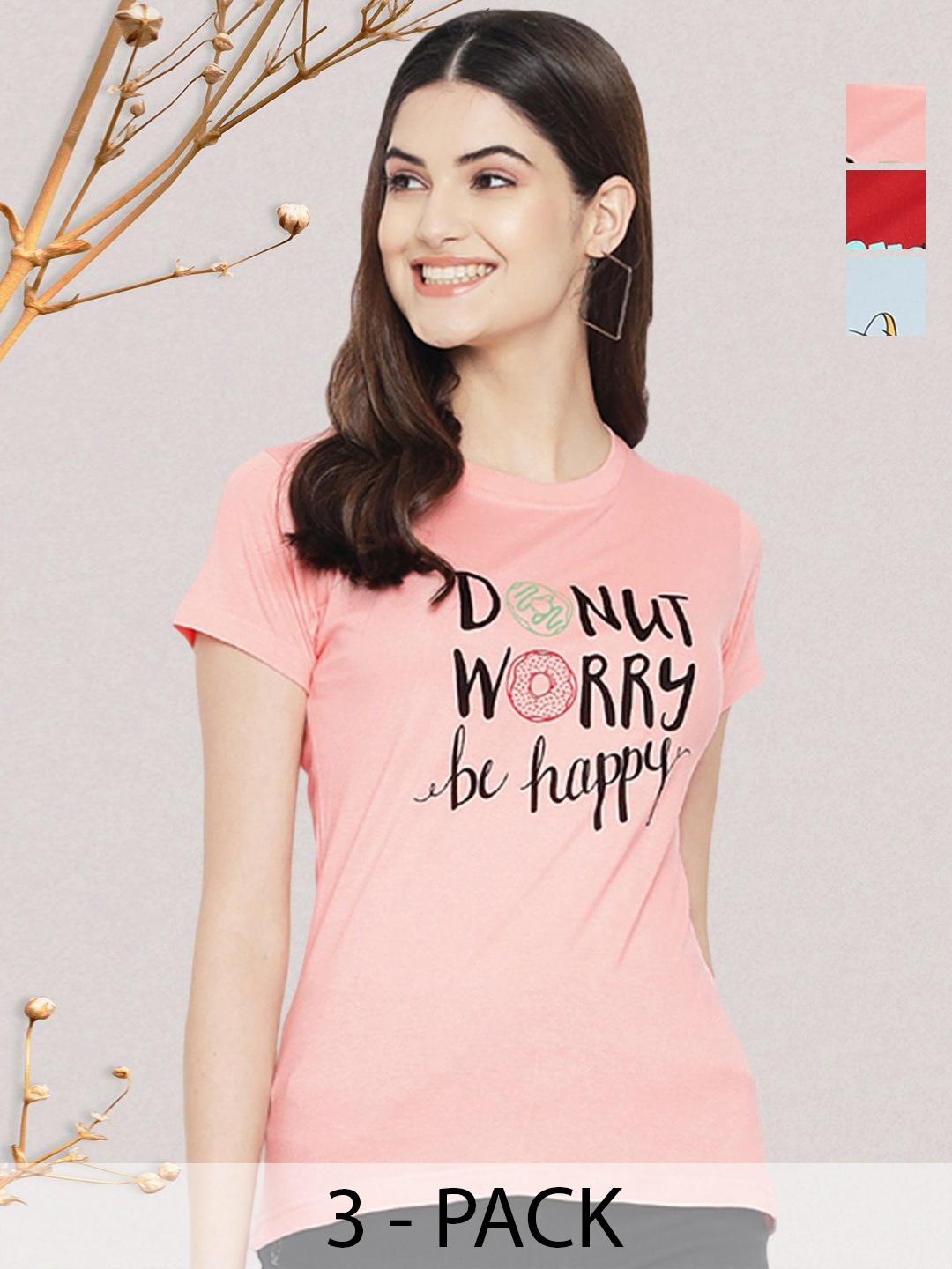 

GLOBAL NOMAD Women Typography 3 Printed Applique T-shirt, Multi