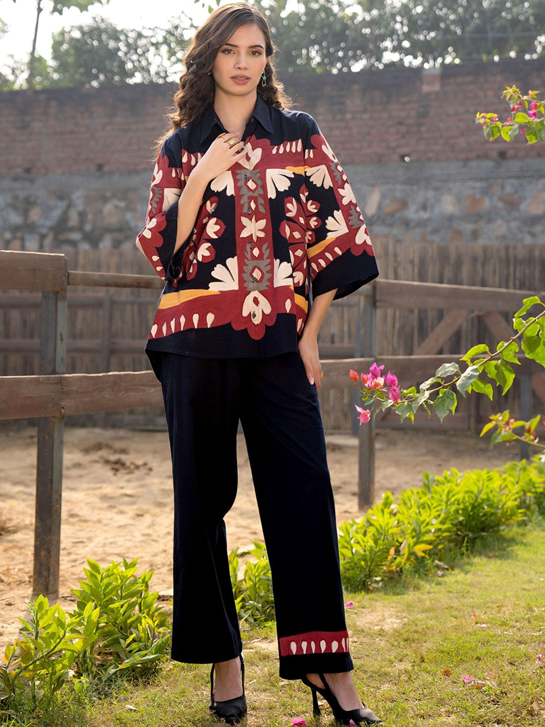 

CUSTARD Printed Pure Cotton Shirt With Trouser Co-Ords, Black