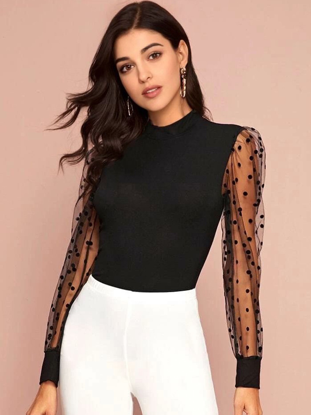 

De La Moda Puff Sleeve Top, Black