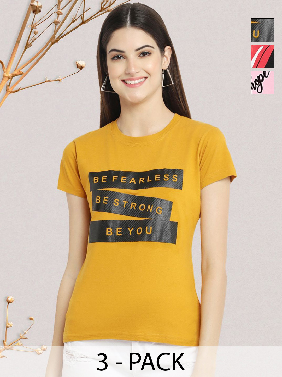 

GLOBAL NOMAD Women Typography 3 Printed Applique T-shirt, Multi