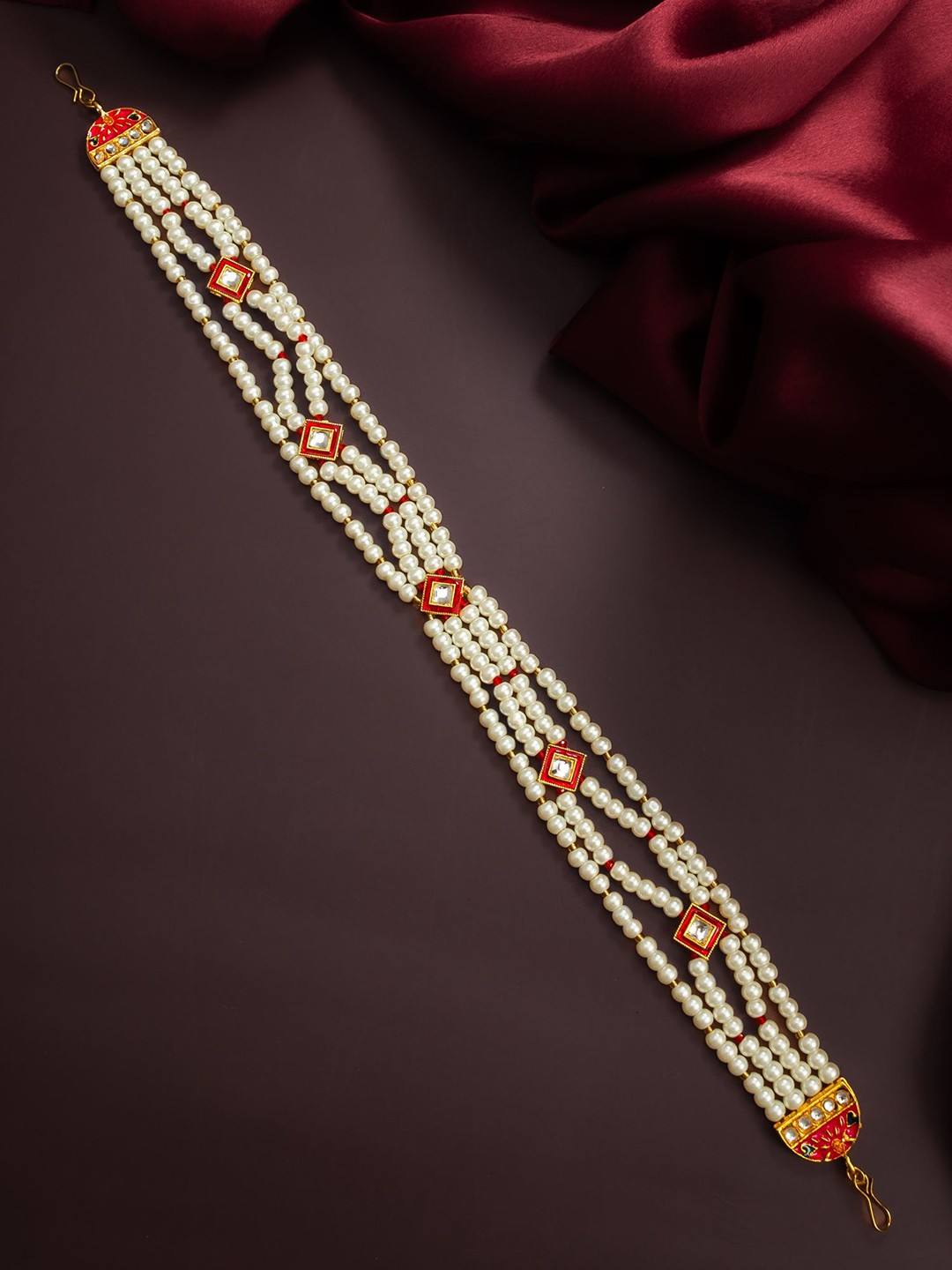 

aadita Gold-Plated Pearls Studded Maang Tikka Head Jewellery